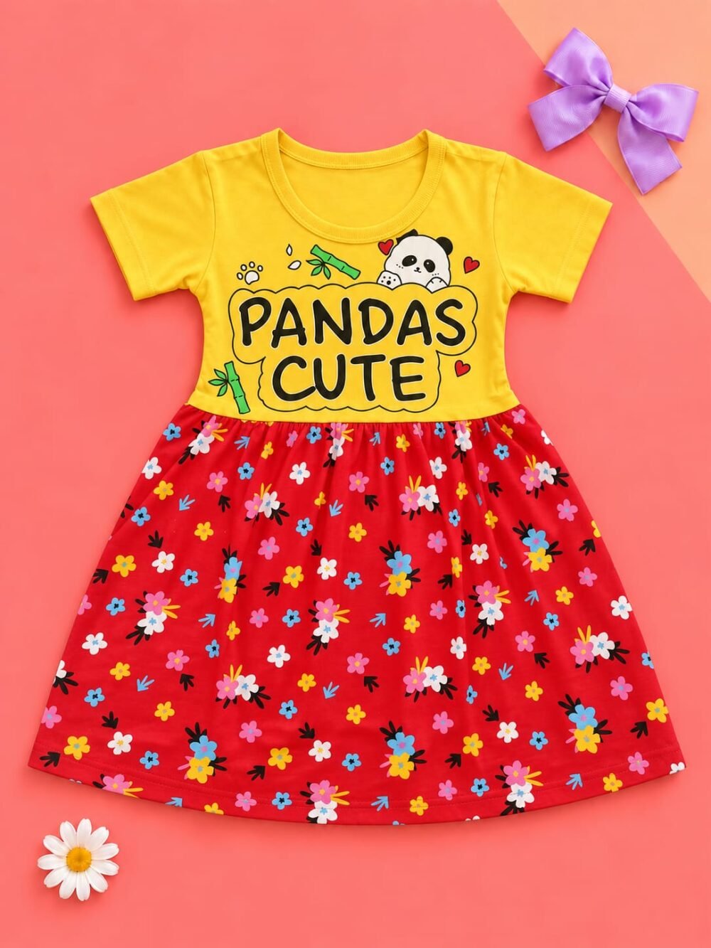 Girls Cotton Printed Frock - 2pcs Combo (Knee-Length)